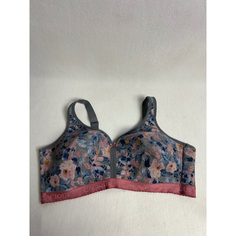 Floral Cottagecore Cacique Womens 46DD Grey Multi Wireless Lightly Lined Bra